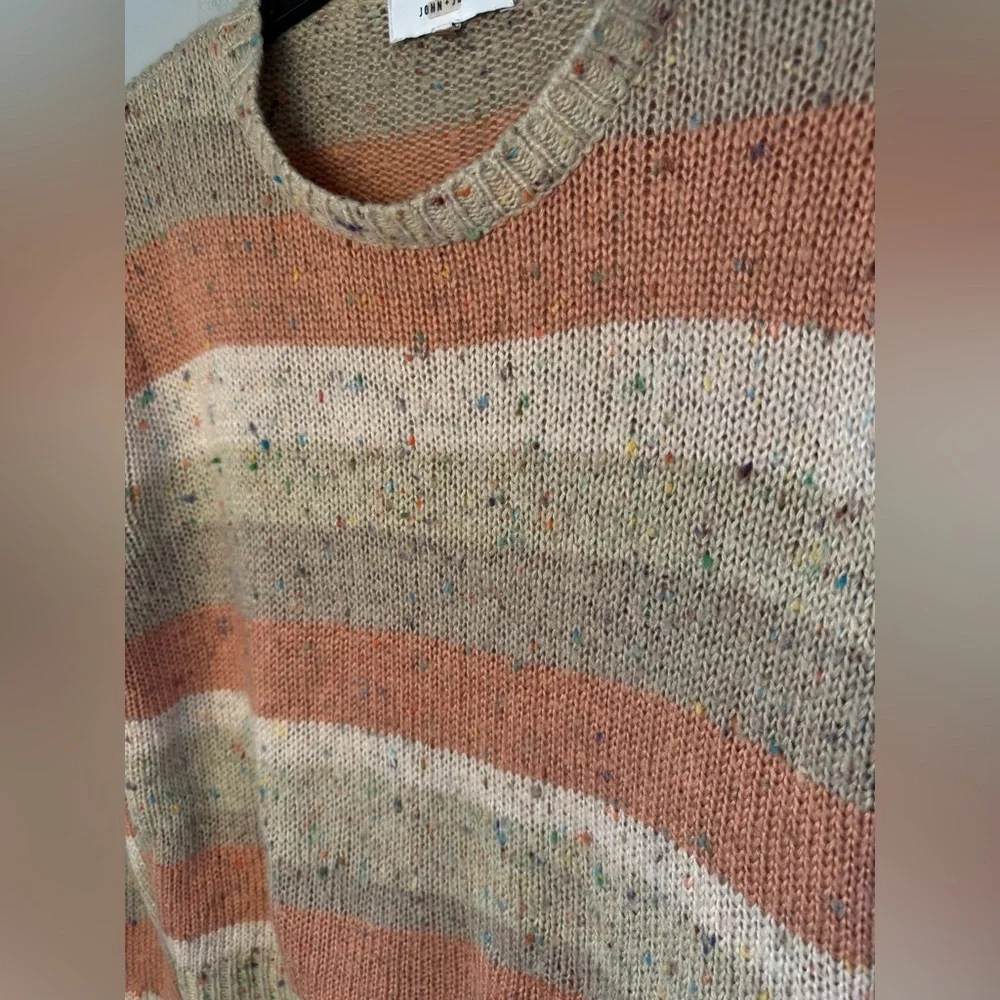 John + Jenn Confetti Stripe Lucien Long Sleeve Speckled Tan Sweater Sz S